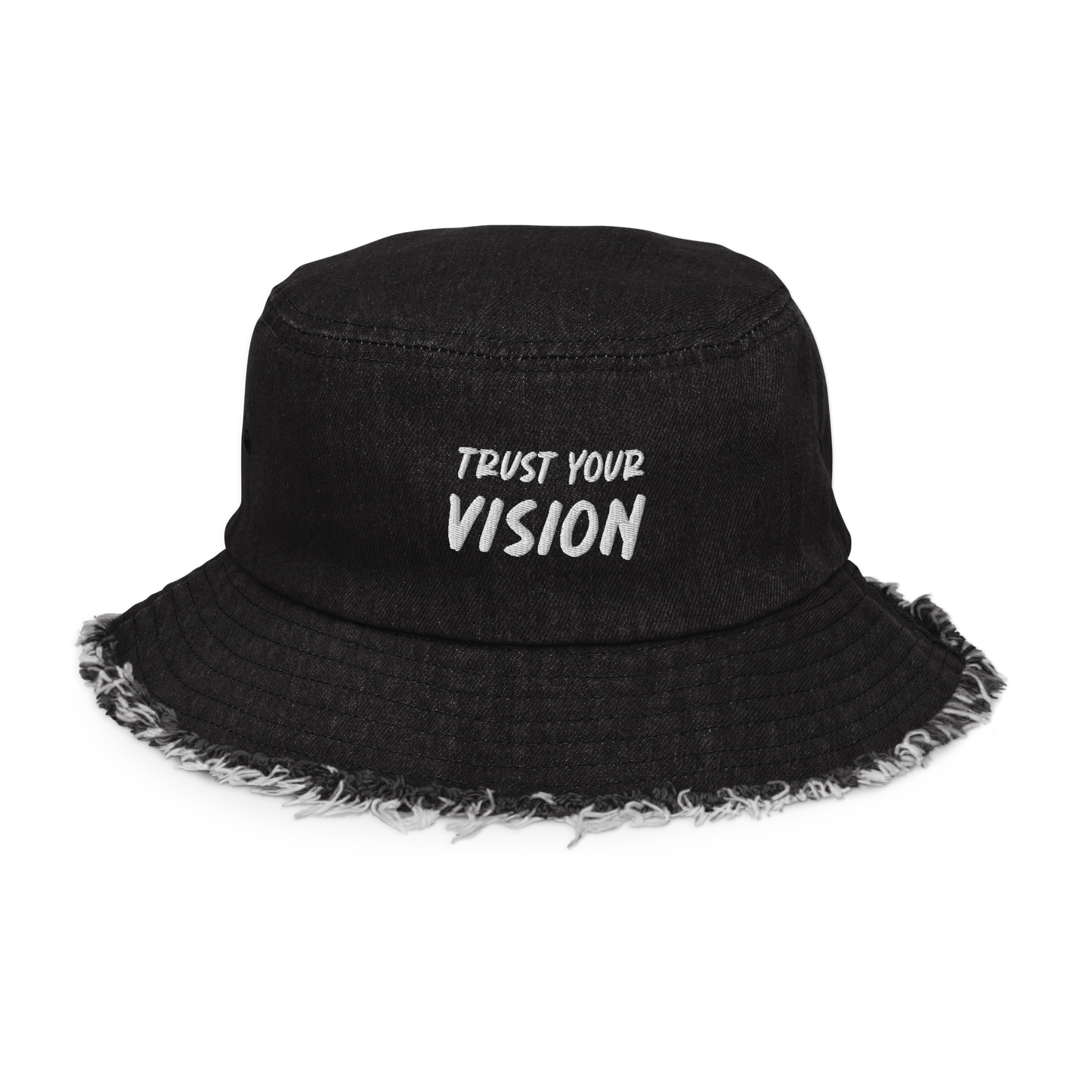 "Trust Your Vision" Distressed Denim Bucket Hat