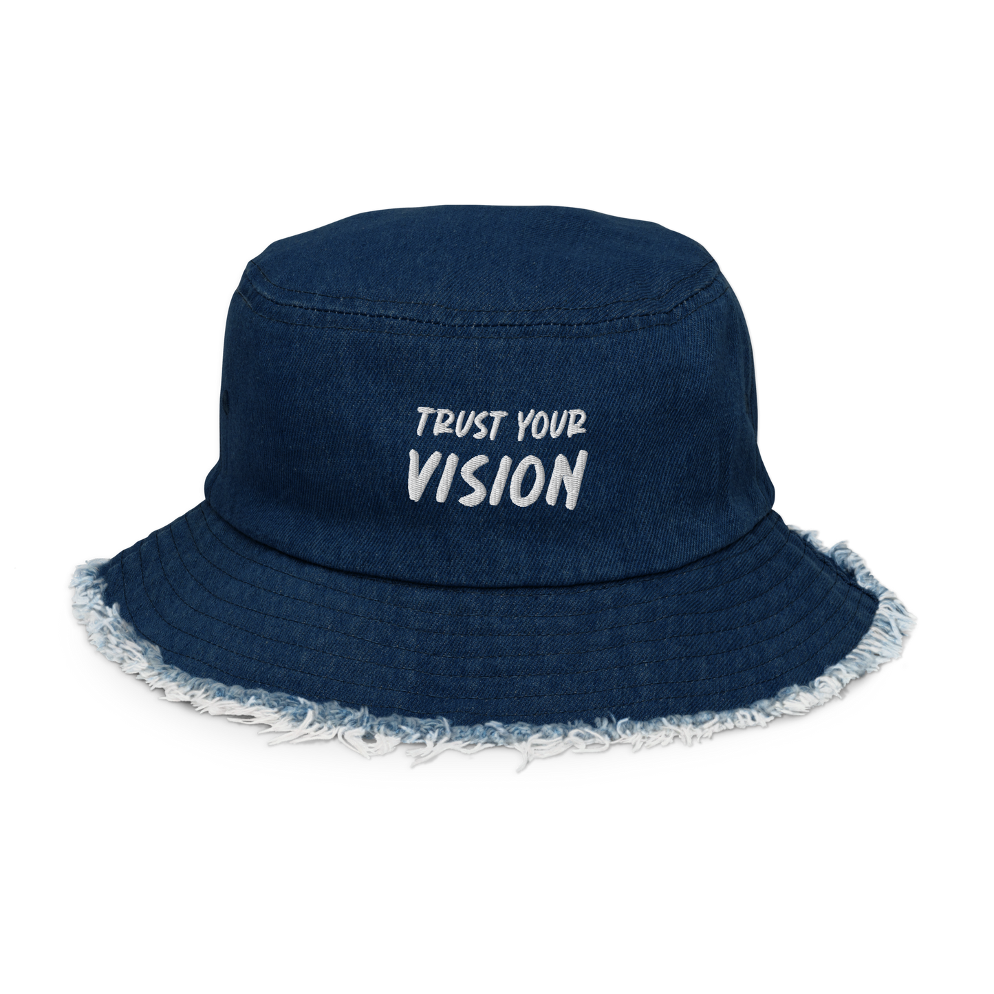 "Trust Your Vision" Distressed Denim Bucket Hat