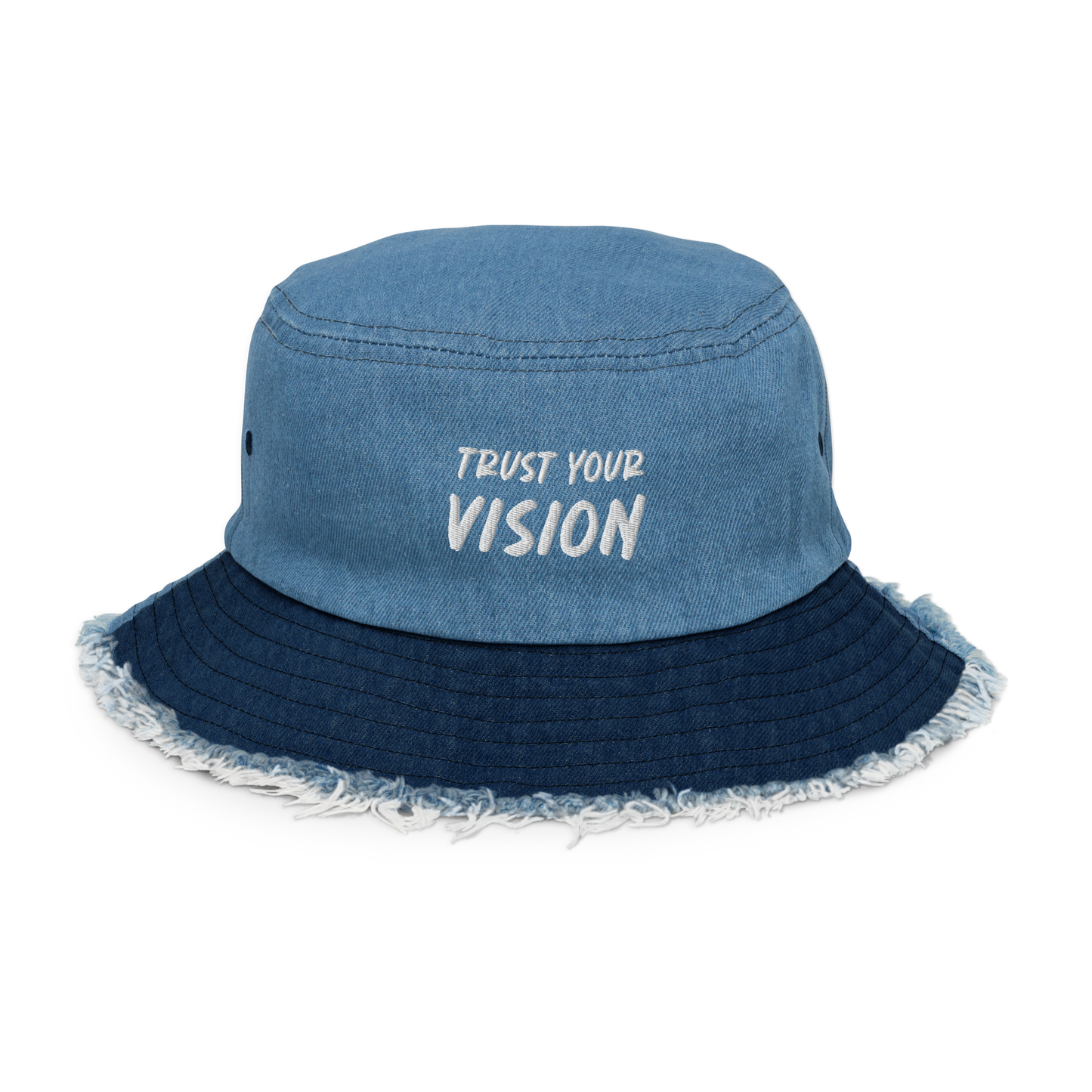 "Trust Your Vision" Distressed Denim Bucket Hat