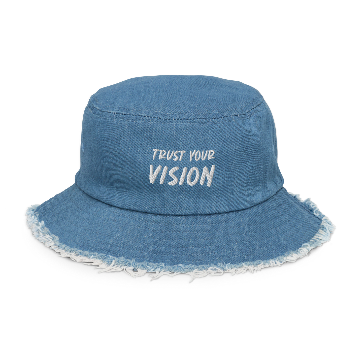 "Trust Your Vision" Distressed Denim Bucket Hat